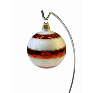 Vintage Blown Glass Christmas Ornament Red Ball‎ White Gold Stripped Columbia